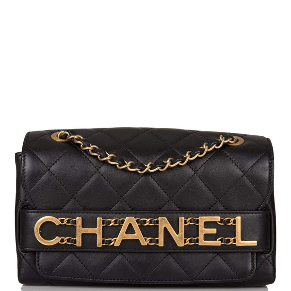 Chanel Black Calfskin Enchained Flap Bag Antique Gold Hardware