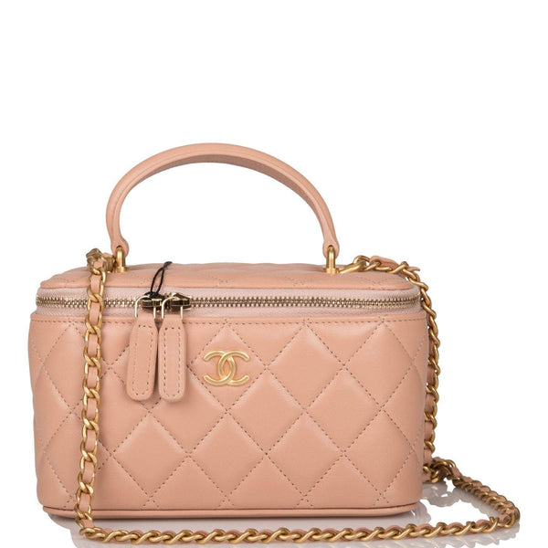 Chanel Beige Quilted Lambskin Small Top Handle Vanity Bag