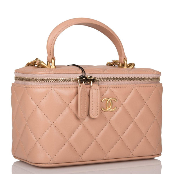 Chanel Beige Quilted Lambskin Small Top Handle Vanity Bag