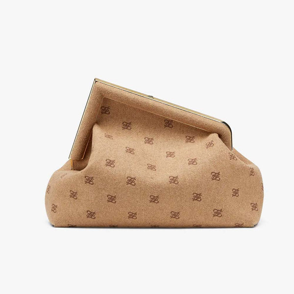 FENDI FIRST MEDIUM Beige Flannel Bag with Embroidery