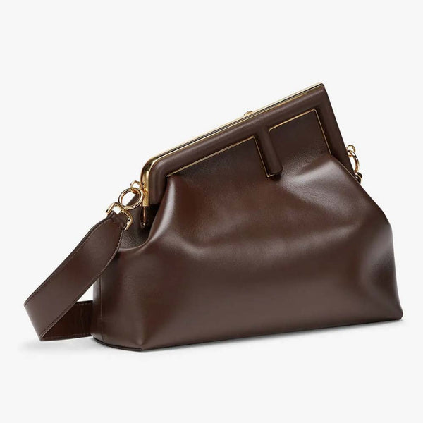 FENDI FIRST MEDIUM Dark Brown Leather Bag