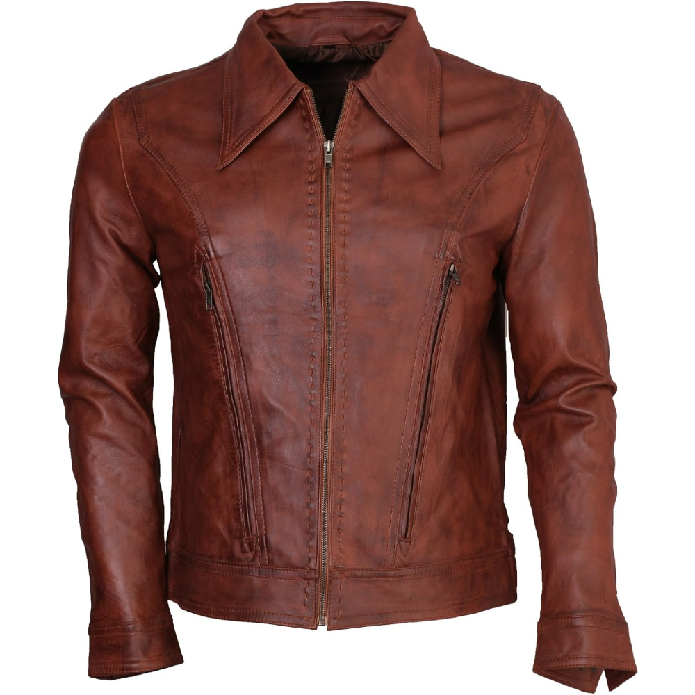 Men’s Vintage Brown Waxed Biker Jacket