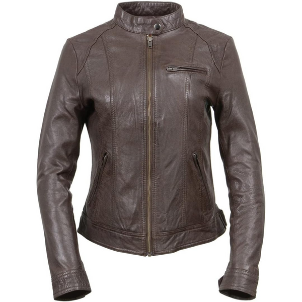 Women's Brown Leather Moto Jacket