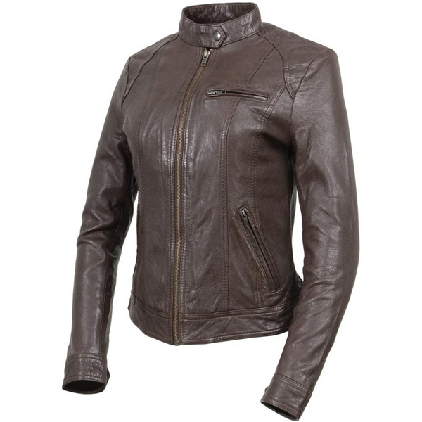 Women's Brown Leather Moto Jacket