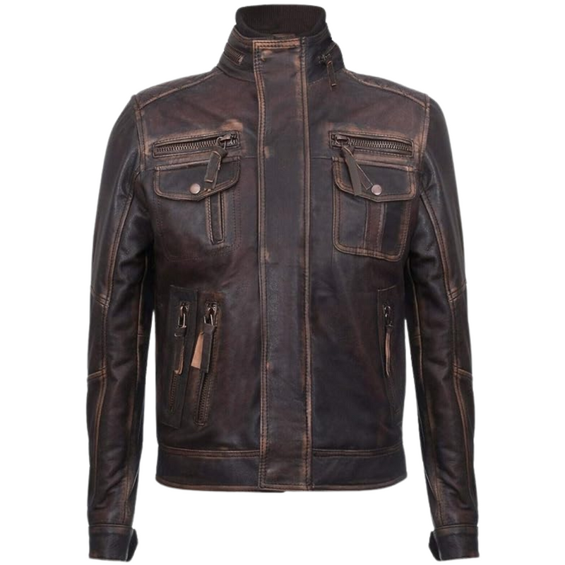 Men's Warm Vintage Brando Leather Biker Jacket