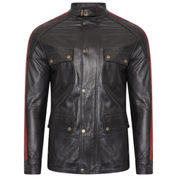 Men's Leather Jacket Red Stripe